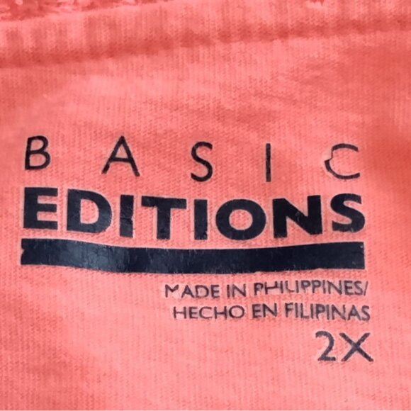 Basic Editions Plus-Size Top 2X Coral Pink Scoop Neck Short Sleeve - Picture 7 of 9